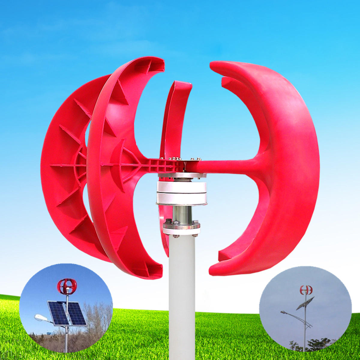 12V/24V 100W Red Lantern Style Vertical Wind Turbine Wind Power Generator