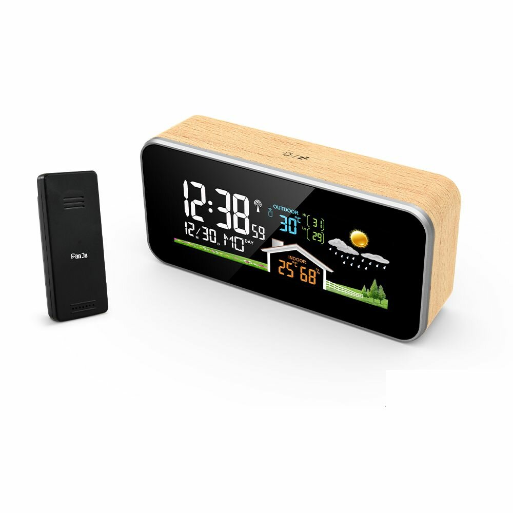 FanJu Alarm Digitale Klok Weerstation met Kleurendisplay DCF Elektronisch Horloge Desktop Kalender D