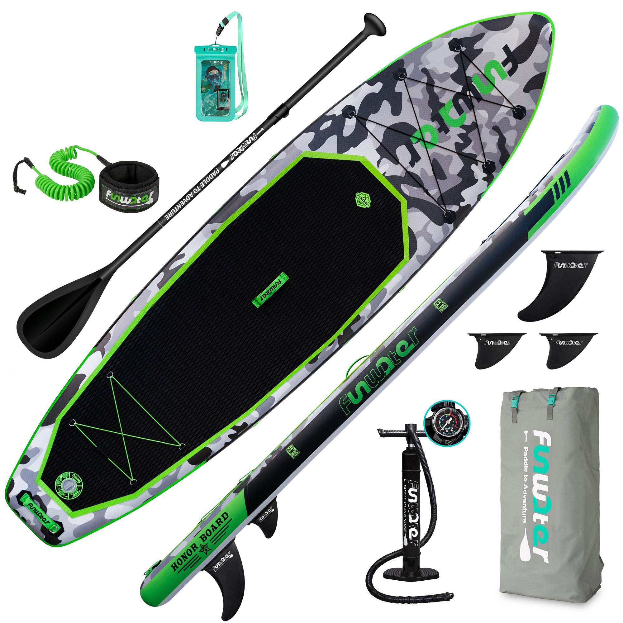 

[EU Direct] FunWater Inflatable Paddle Board 12~15PSI Maximum Load 150KG Stand Up Portable Surfboard Pulp Board With Cha
