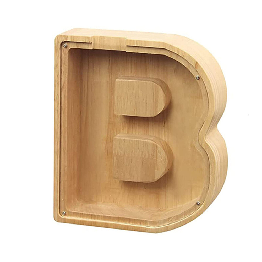 1pc Letter Shaped Piggy Bank Wooden Safe Saving Box Storage Organizer Save Money Transparent Window Desktop Ornaments Meaningful Gifts For Bedroom