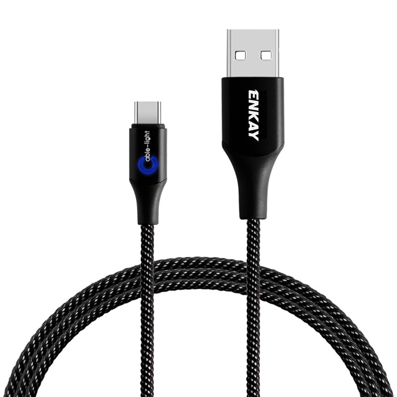 

ENKAY ENK-CB104 2.4A 1m Data Cable USB 2.0 to Type-C Interface With Smart Breathing Light Nylon Round Cable For Huawei P