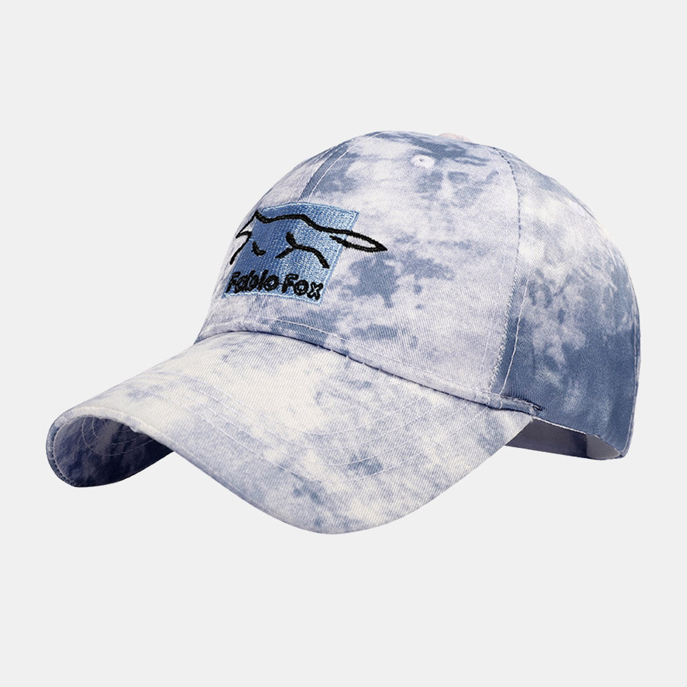 

Unisex Tie-dye Ivy Cap Little Fox Embroidery Pattern Outdoor Sunshade Relaxed Adjustable Cap Baseball Hats