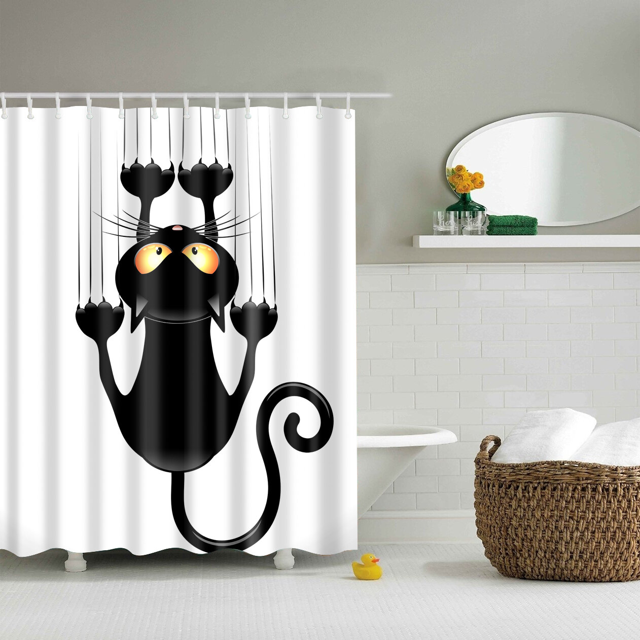 

180x180cm The Cartoon Bathroom Fabric Shower Curtain Waterproof Polyester With 12 Hooks