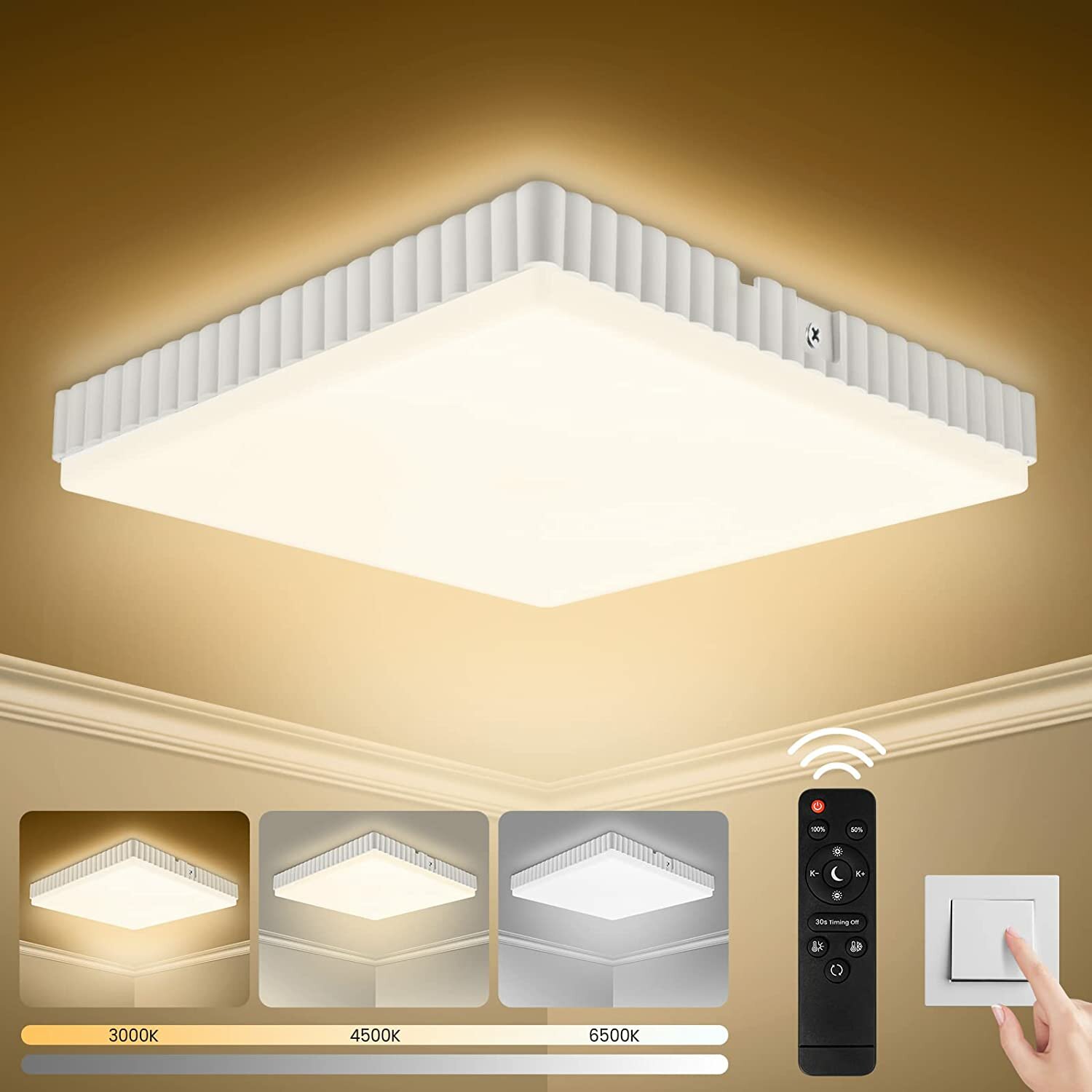 best price,24w,square,three,color,ceiling,lamp,eu,coupon,price,discount
