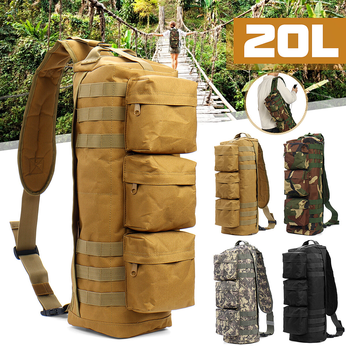Τσάντα 20L Tactical Sling Τσάντα EDC Molle Shoulder Τσάντα Τσάντα αποθήκευσης αναρρίχησης ταξιδιού για κυνήγι