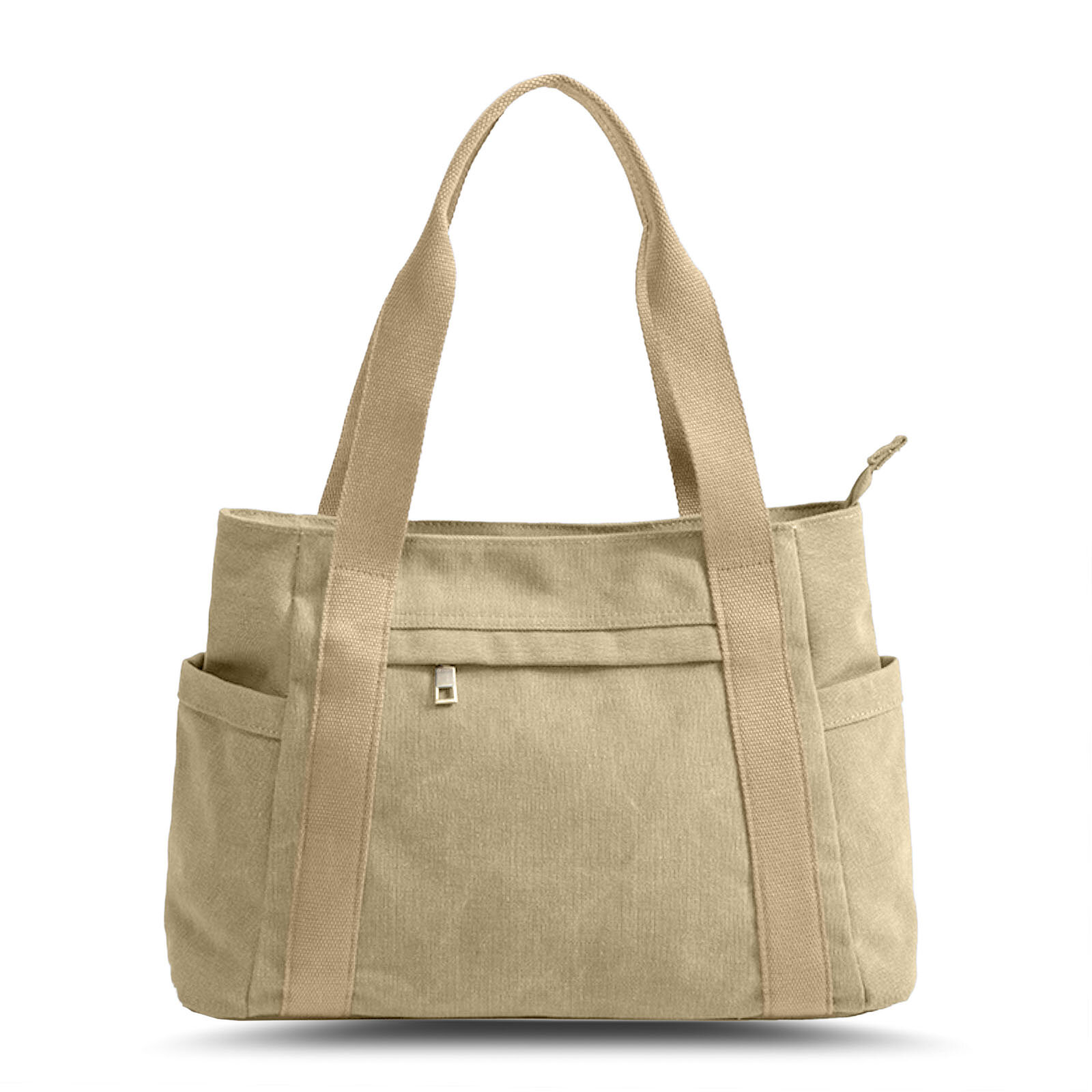 Women Canvas Vintage Large Capacity Tote Bag Shoulder Bag Zipper Design Shoulder Bag