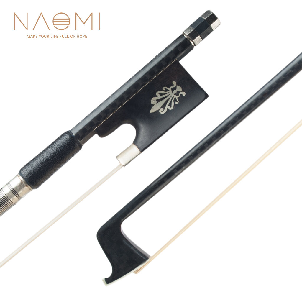 NAOMI 4/4 Viool / Fiddle Bow Grid Carbon Fibre Bow W / Ebony Frog Round Stick Exquisite Horsehair We