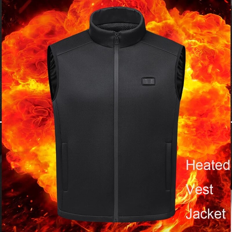 Jaquetas térmicas elétricas para homens e mulheres pretas em tamanho grande M-6XL, coletes para atividades ao ar livre, coletes táticos para esqui e caminhadas.