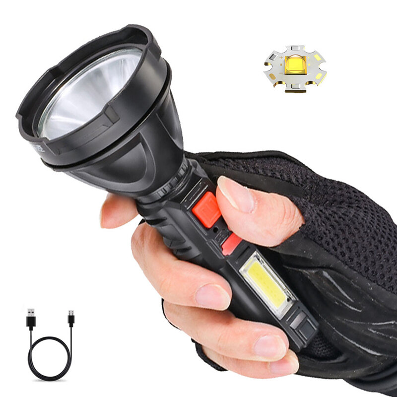 2PCS XANES? 2000lm Long Shoot Strong OSL Flashlight with COB Sidelight USB Rechargeable Portable LED