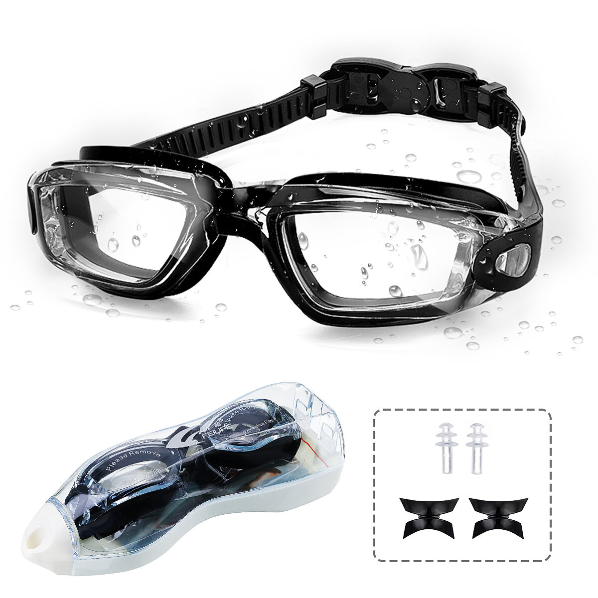 Swimming Goggles Anti-fog Anti-UV Fog Protection No Leaking Clear Wide Vision Eye Pool Swim Glassess with Earplugs Nasal