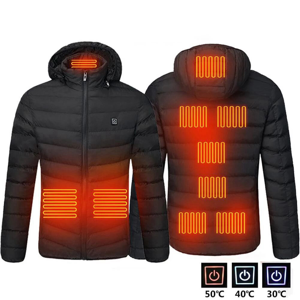 TENGOO HJ-09 mężczyźni 9 obszarów kurtka podgrzewana USB zimowe zewnętrzne elektryczne kurtki grzewcze ciepłe szproty płaszcz termiczny odzież podgrzewana kurtka bawełniana