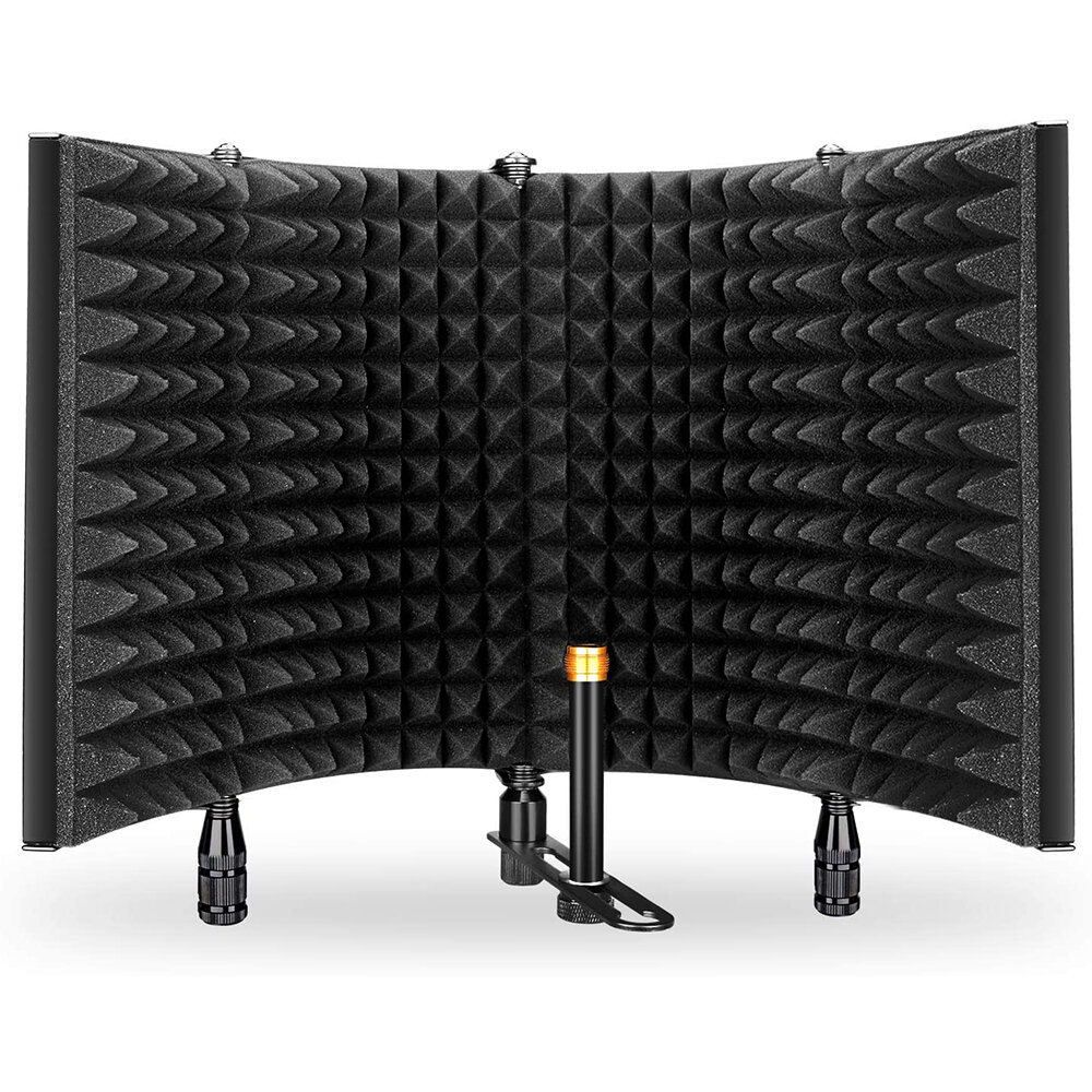 AIMEIYIN 5 Foldable Panels Microphone Soundproof Cover Mic Isolation Shield Noise Reduction Windproo
