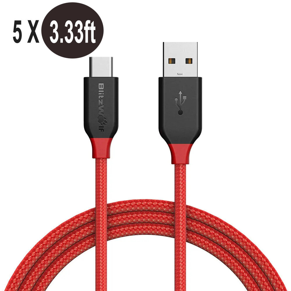 best price,5x,blitzwolf,ampcore,bw,tc5,3a,type,cable,1m,red,discount