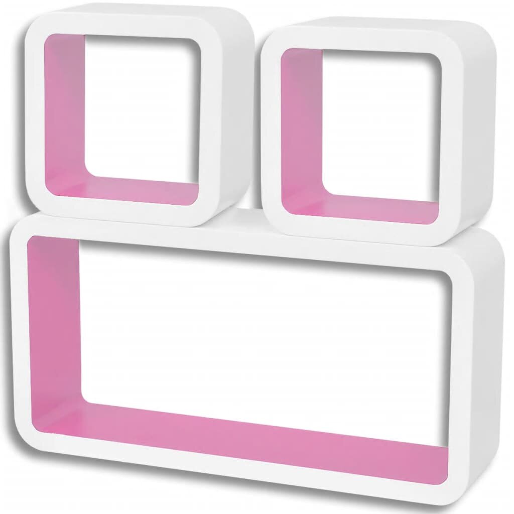3Pcs White-Pink MDF Floating Wall Display Shelf Cubes Book/DVD Storage