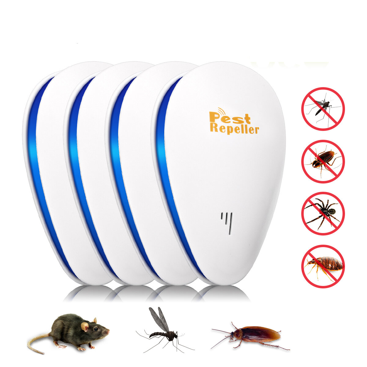 CHARMINER 4PCS Water droplet-shaped Ultrasonic Electronic Mosquito Repellent with Plug Frequency Repeller Cockroach Repeller for Home Outdoor