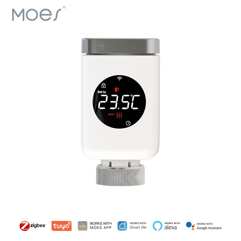 

Moes Tuya Zigbe WiFi TRV Smart Thermostatic Radiator Valve APP Remote Temperature Controller Timing Function Voice Contr
