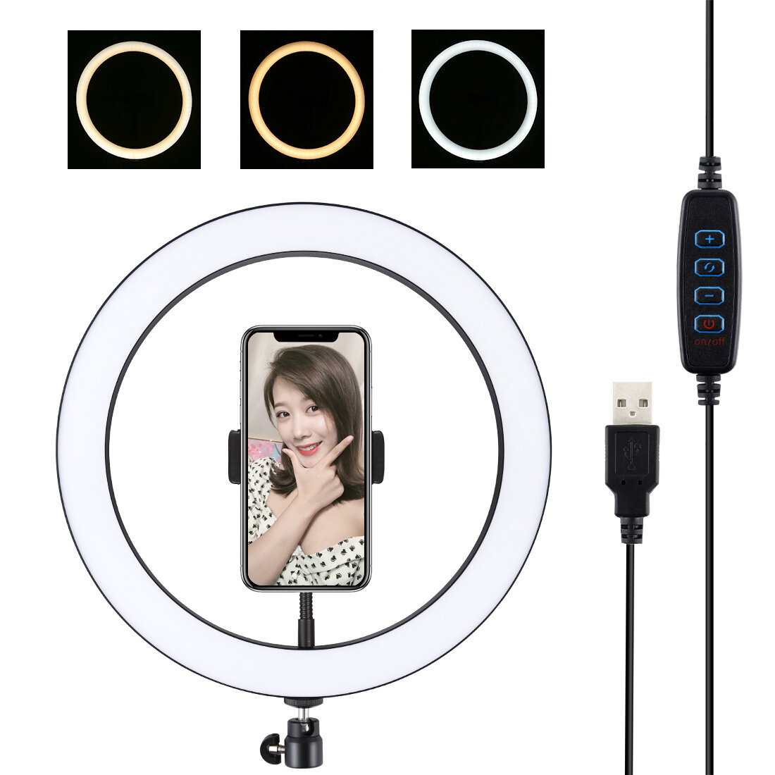PULUZ PU407 12 Inch 3200K-6500K Dimbare LED Video Ring Light met telefoonclip voor Selfie Vlog Tik T