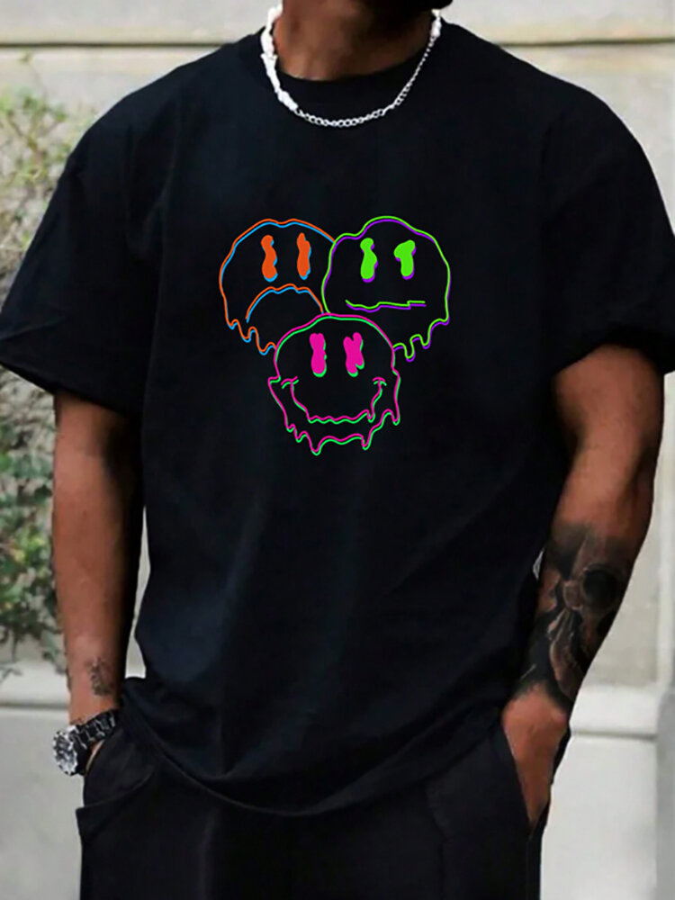 

Mens Colorful Drip Smile Face Print Crew Neck Short Sleeve T-Shirts