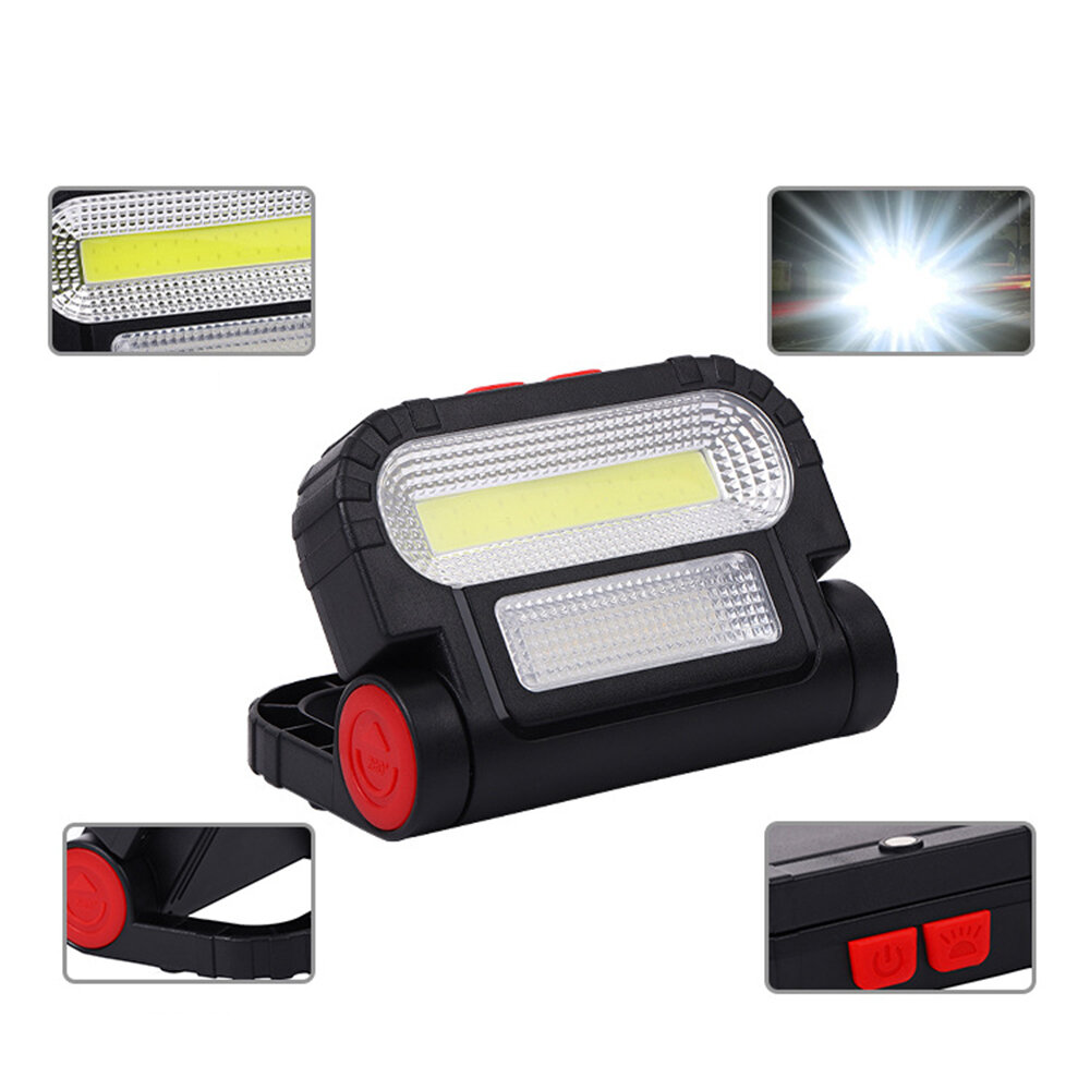 COB Foldable Work Light with Red Warning Lamp & Magnetic Stand Multi-Angle Rotation Emergency Light