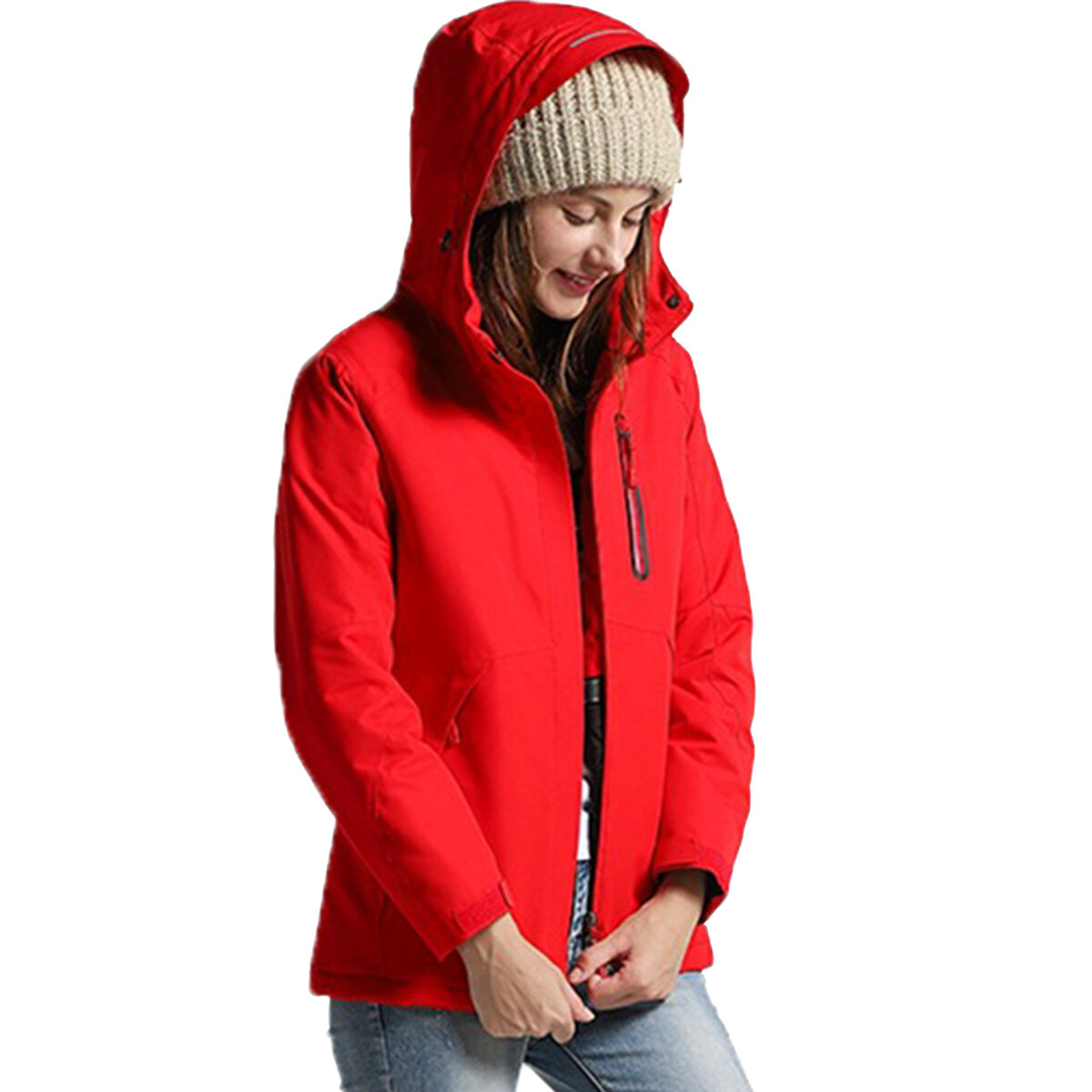 Women Winter Waterproof USB Infrared Heating Hooded Down Jacket Electric Thermal Clothing Coat For Sports Climbing Hiking