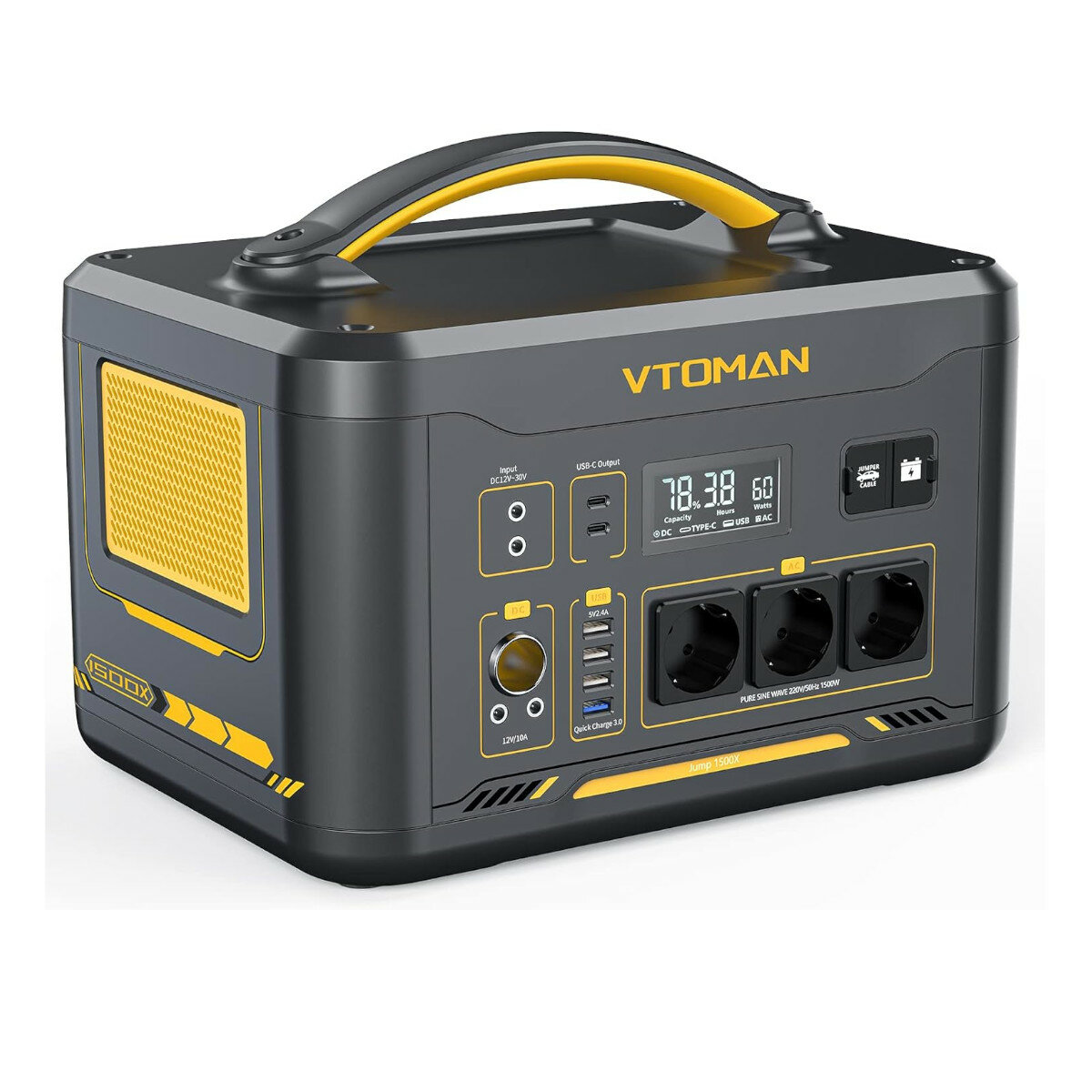 [EU Direct] VTOMAN Jump1500X 1500W/828Wh LiFePO4 Power Station 3000+ Deep Cycles, Regulated 12V DC, PD 100W Type-C for Home Backup RV, Camping, Blackout
