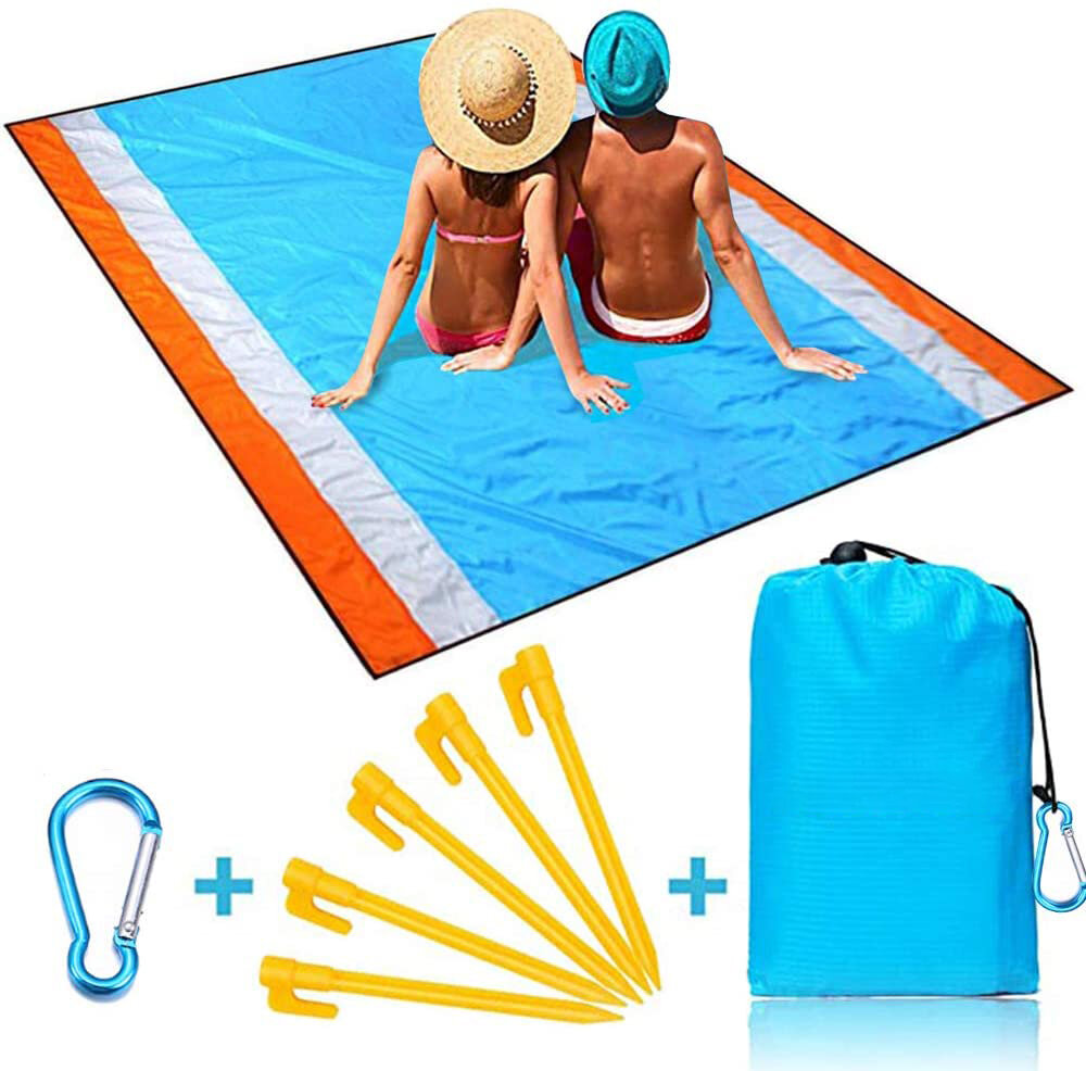 Stranddecke wasserdicht und sanddicht 200x210cm für 1-6 Personen, faltbar als Picknickmatte für Camping mit Bodennagel und Karabiner.