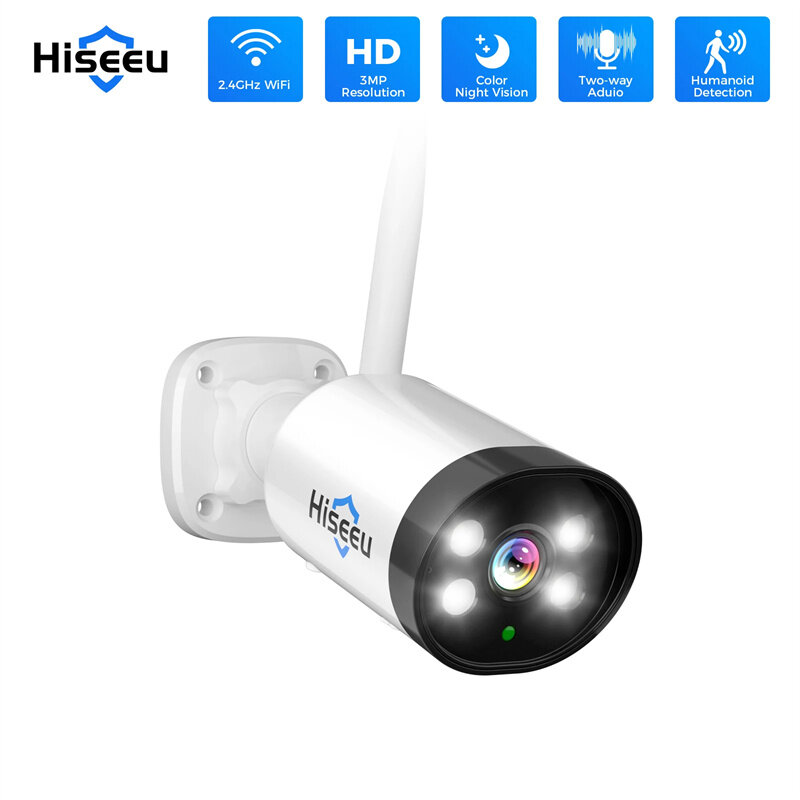

Hiseeu 3MP Wireless IP Camera Color Night Vision Motion Detection Two-way Audio Outdoors Waterproof CCTV WiFi Surveillan