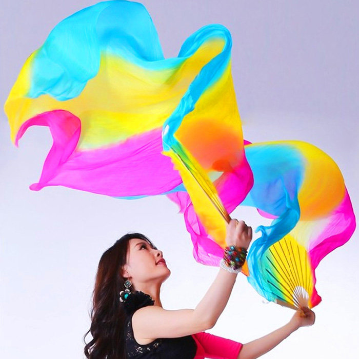1.8M 5 kleuren Belly Dance Fan Bamboe Long Silk Fans Dance Performance Supplies