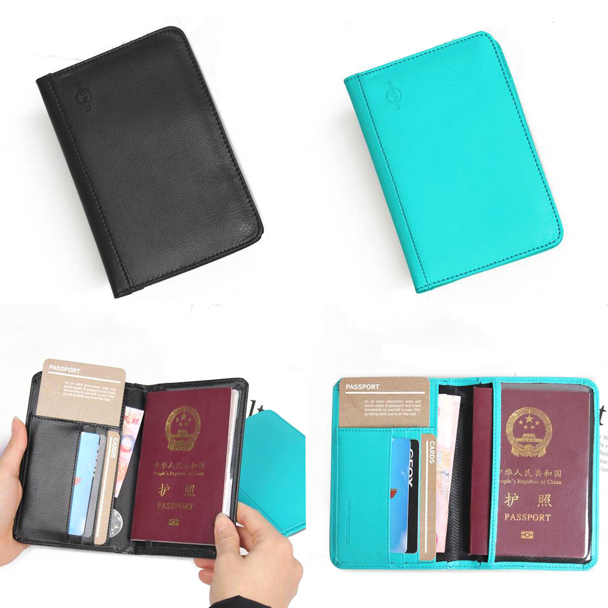RFID Blocage de porte-passeport en cuir PU 9 Slot ID Porte-cartes de crédit
