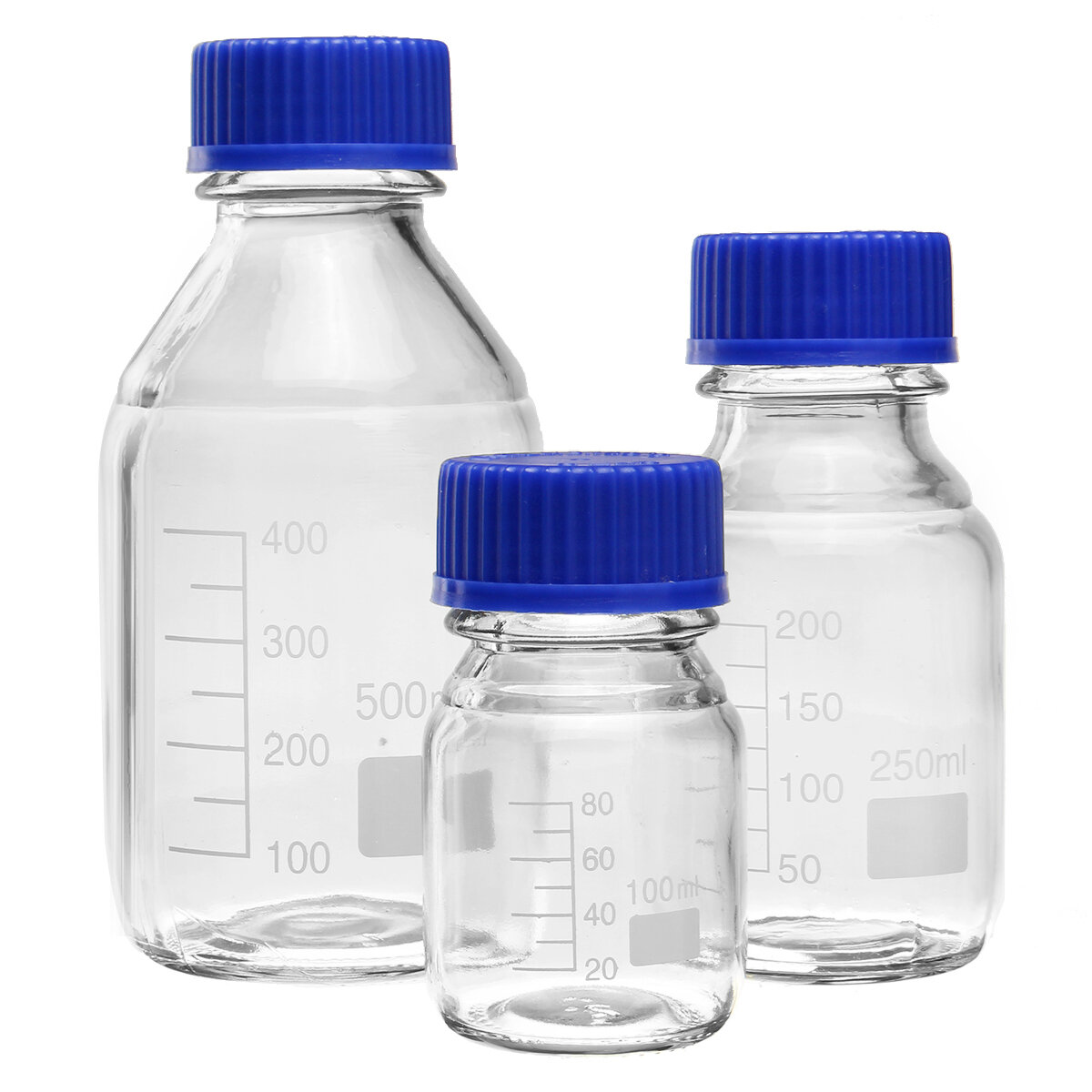 100250500mL Borosilicate Glass Clear Reagent Bottle Blue Screw Cap Lab Storage Bottle