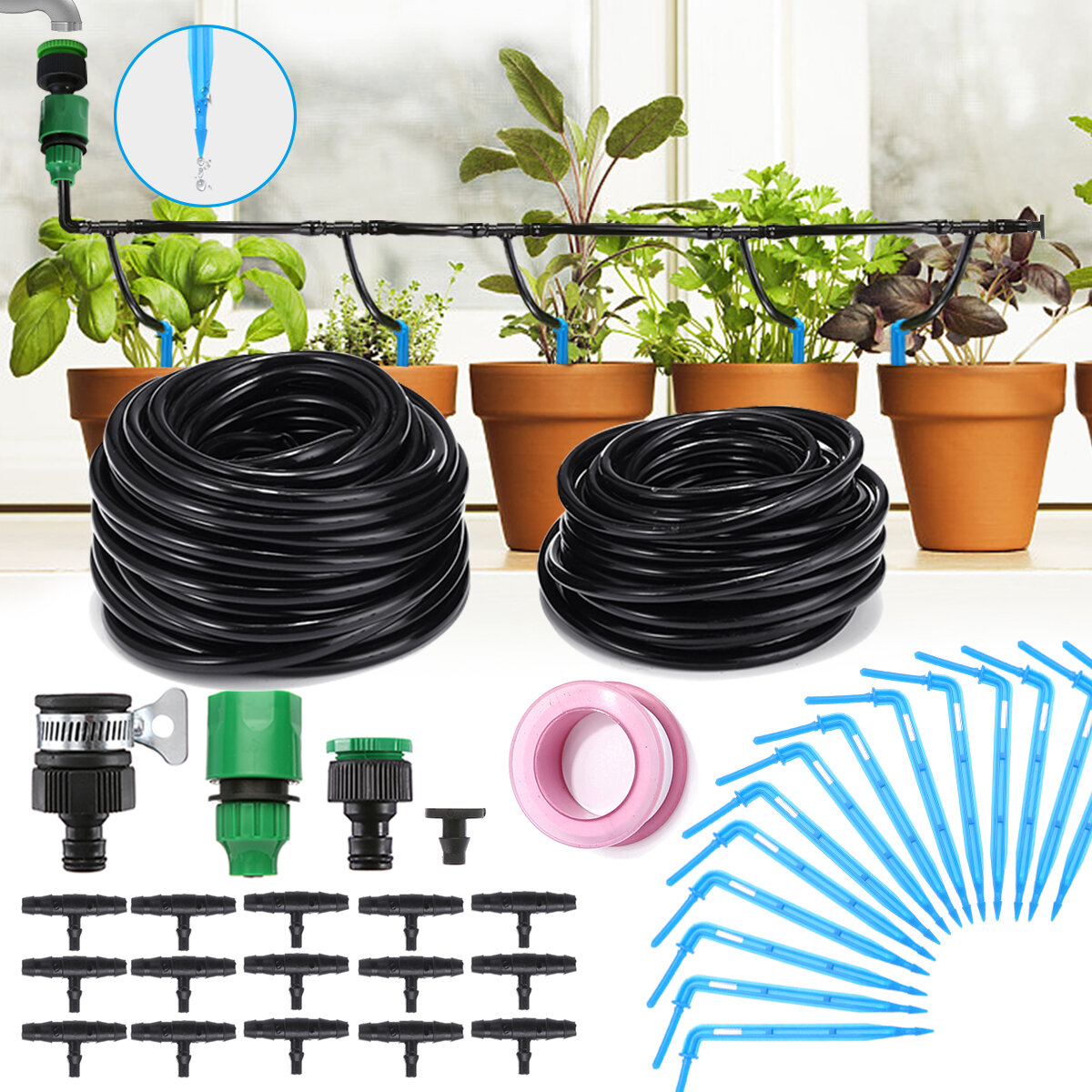 37PCS Automatic Micro-Drip Irrigation System 10M 8M Garden Irrigation Spray Self Watering Kits