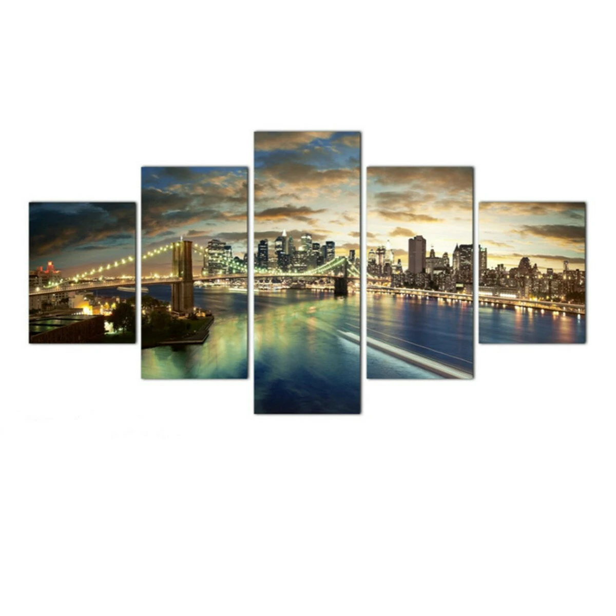 5 pcs wall decorative painting new york city at night wall decor art pictures canvas prints home office hotel decorations