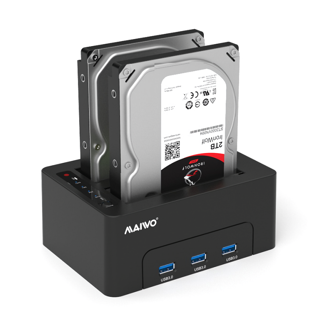 MAIWO K3082H USB3.0からSATAデュアルベイハードドライブドッキングステーション、2.5 /3.5インチSATAI / Ii / Iii HDDSSDオフラインクローン用の3ポートUSB3.0ハブ
