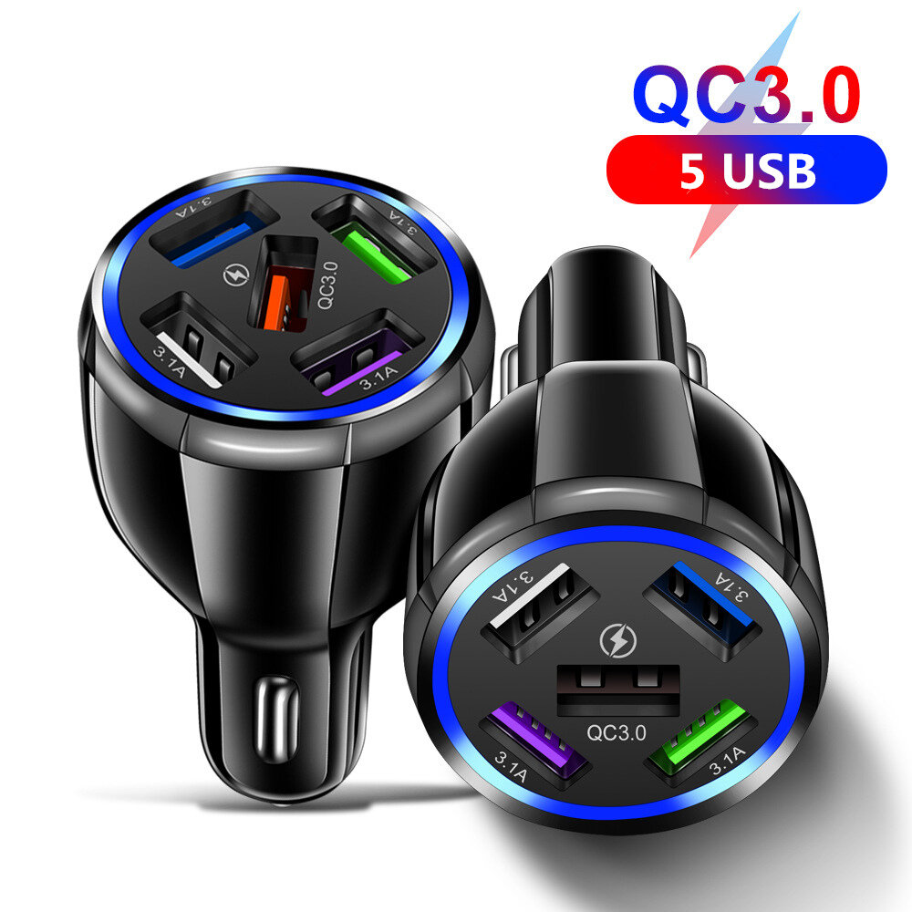 

Bakeey 5 USB QC3.0 Fast Charging Mini Car Charger for Samsung Galaxy Note S21 ultra Huawei Mate40 OnePlus 9 Pro