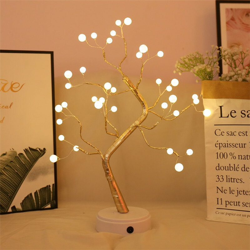 USB-aanraakschakelaar LED-boom Nachtlampje Parel Bureaulamp voor thuis Slaapkamer Indoor Bruiloft Fe