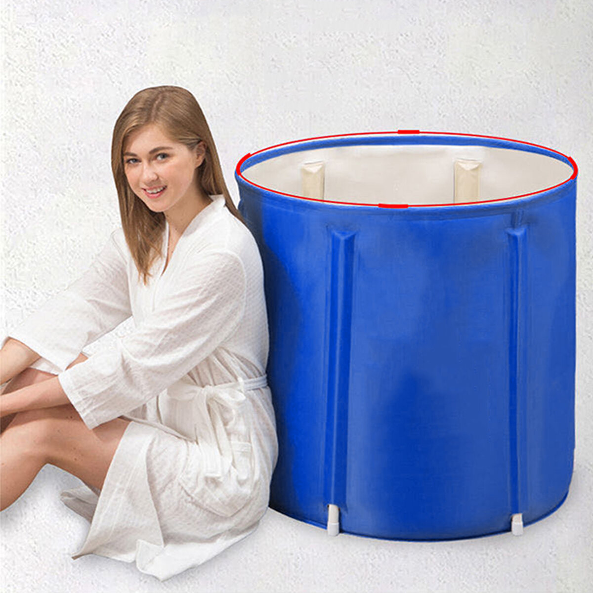 70CM Folding Bathtub With Heat Preservation Lid PortablePVC Water Bath Tub Outdoor Adult Spa Soaking Bucket For Campin
