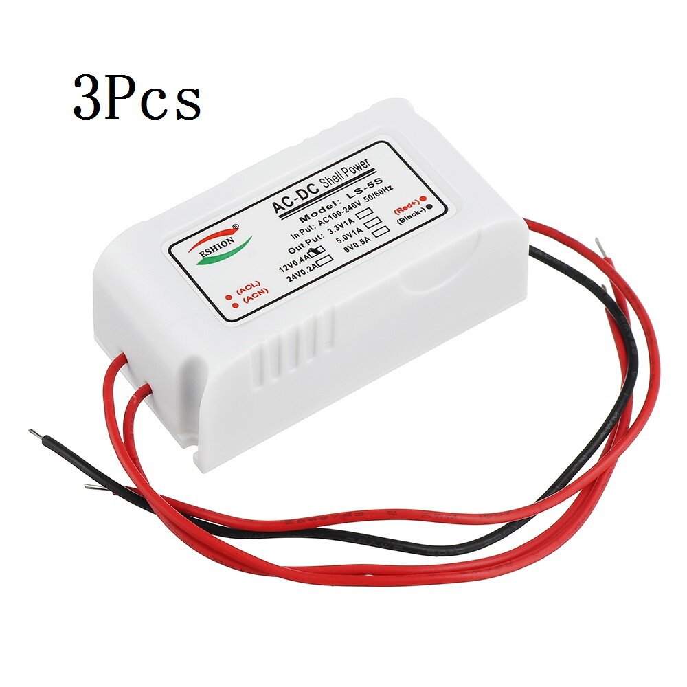 3Pcs Yushun LS-5S 12V 5W AC to DC Switching Power Supply Module Monitoring Power Supply with White Shell