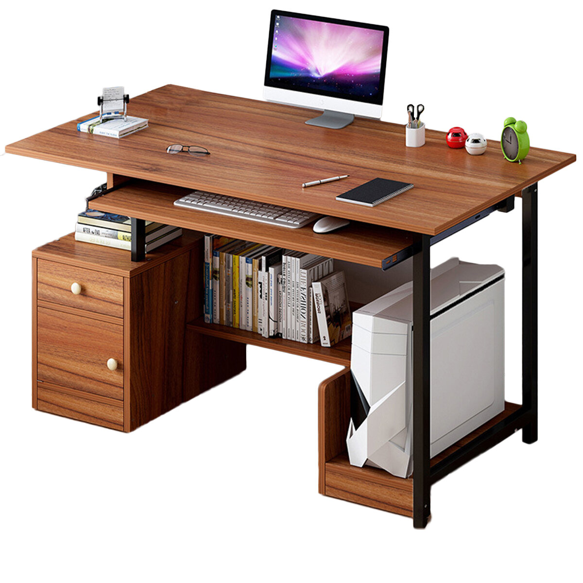 

Computer Laptop Desk Writing Study Table Desktop Workstation Computer Case Rack Home Office Furniture with Storage Cabin