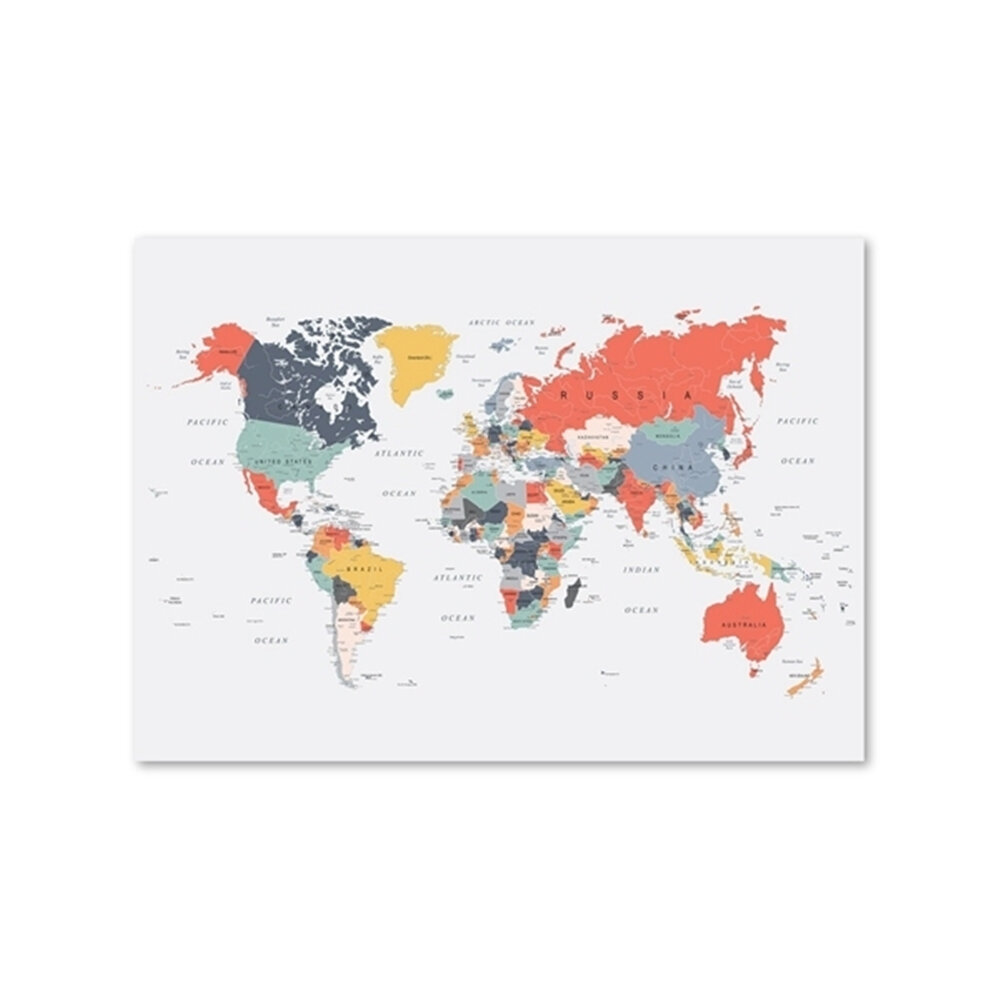Frameless World Map Poster Print Colorful HD Wall Art Canvas Hanging Background Picture for Living R