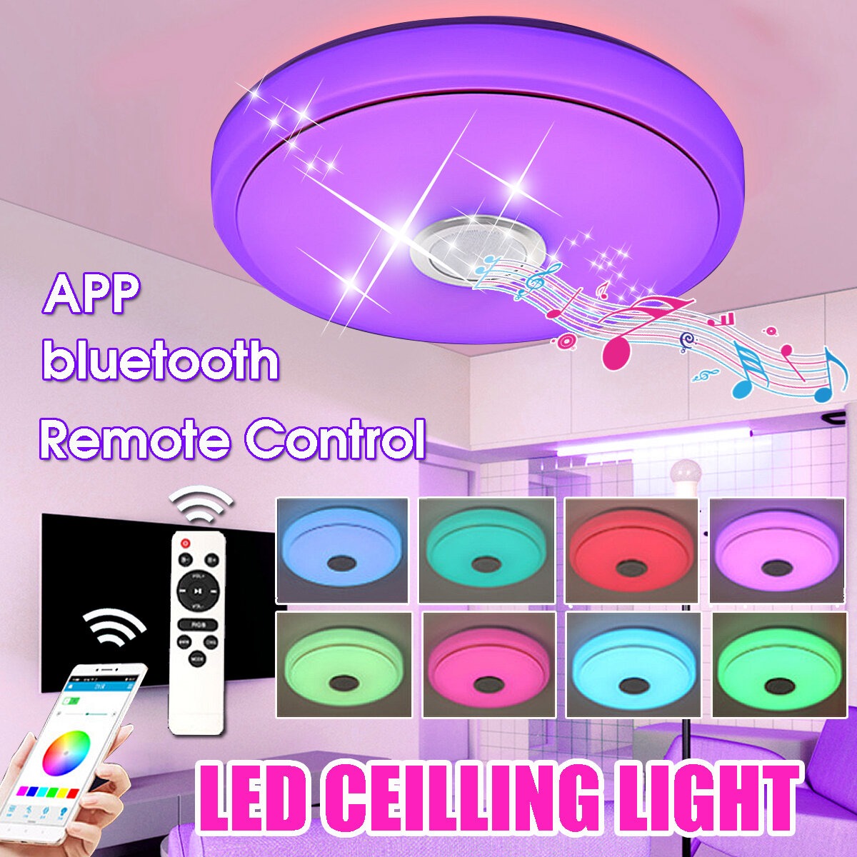 

33CM 220V LED Ceiling Light RGB bluetooth Music Speaker Dimmable Lamp APP Remote Control