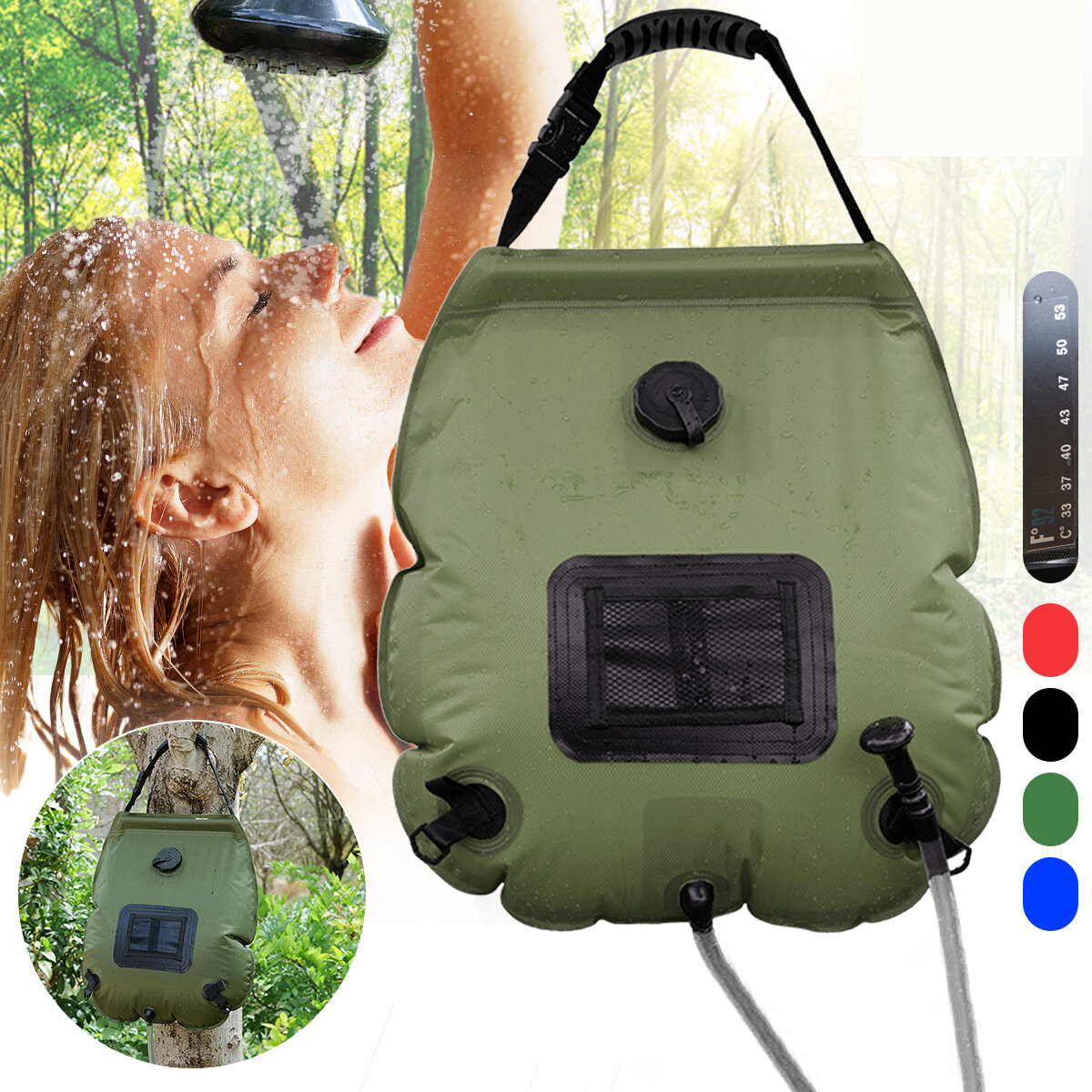 20L Portable Solar Heated Shower Water Bathing Bag Outdoor Camping Hiking Water Bag With Temperature Display Outdoor Sho