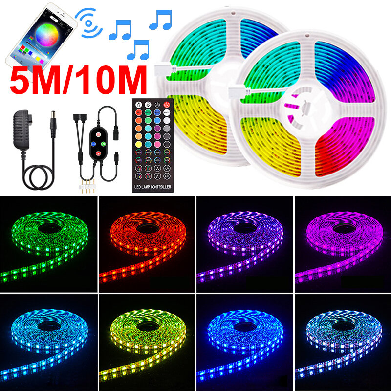 

5/10M 12V LED Strip Lights 5050 RGB COLOUR CHANGING bluetooth APP Remote Music Smart Strips Christmas Decorations Cleara
