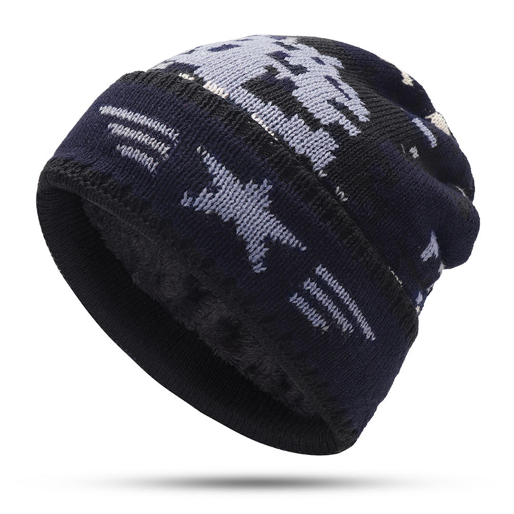Mens Crimped Winter Plus Velvet Warm Slouchy Knit Hat