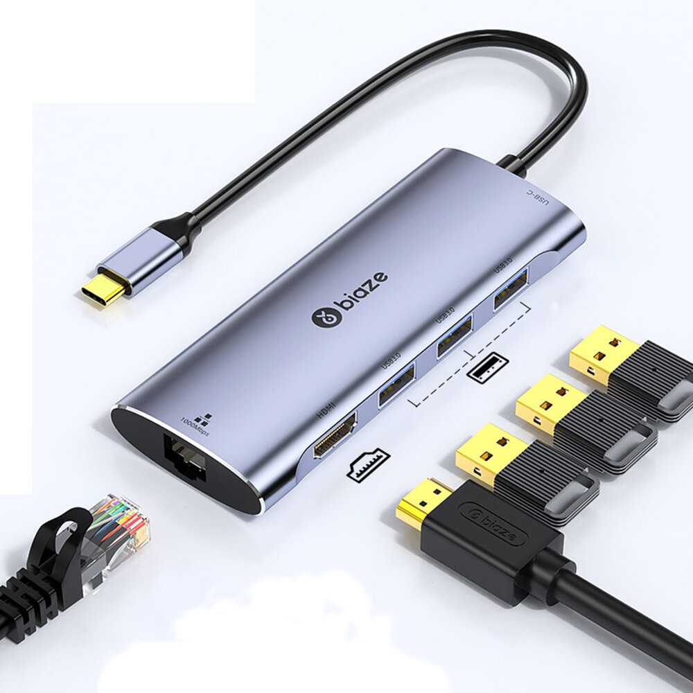 BIAZE KZ22 6-in-1 Type-C Dockingstation USB3.0 Hub 1000 Mbps PD snellaadadapter HDMI-compatibele 4K 