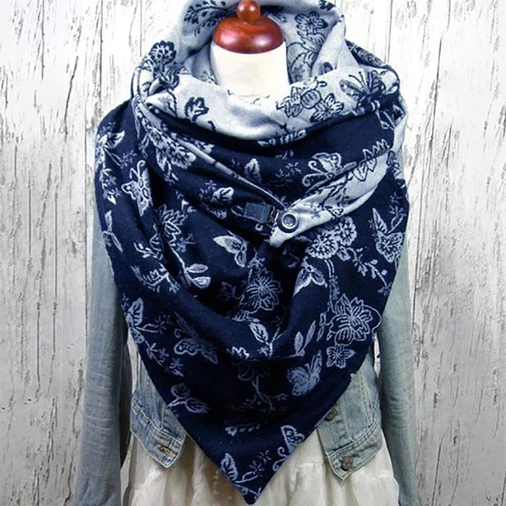 Women Plus Velvet Thickness Floral Pattern Fashion Casual Winter Outdoor Keep Warm Scarf Shawl