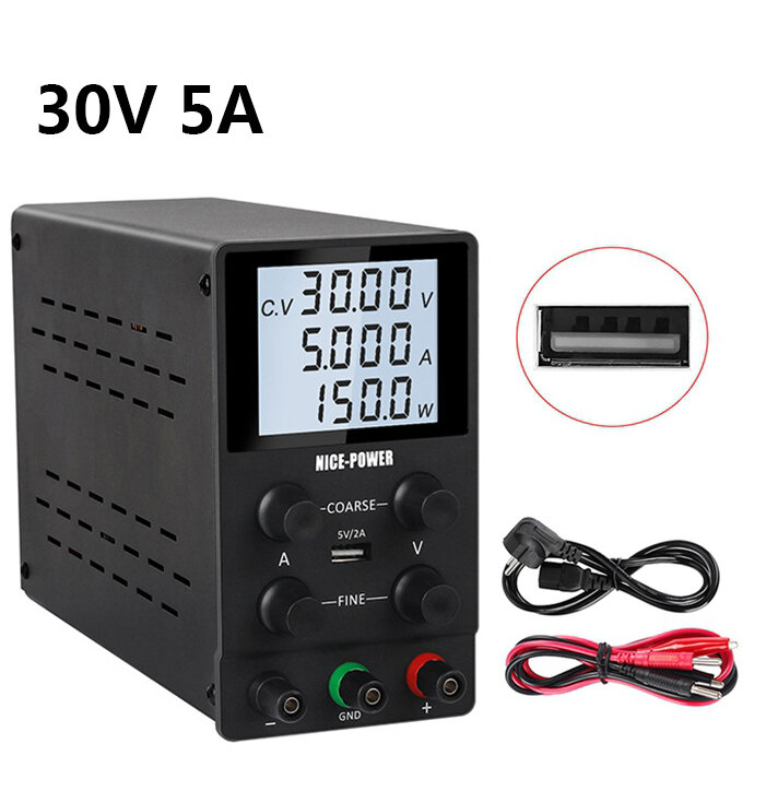 

NICE-POWER 0-30V 0-5A Adjustable Lab Switching Power Supply DC Laboratory Voltage Regulated Bench Digital Display Power
