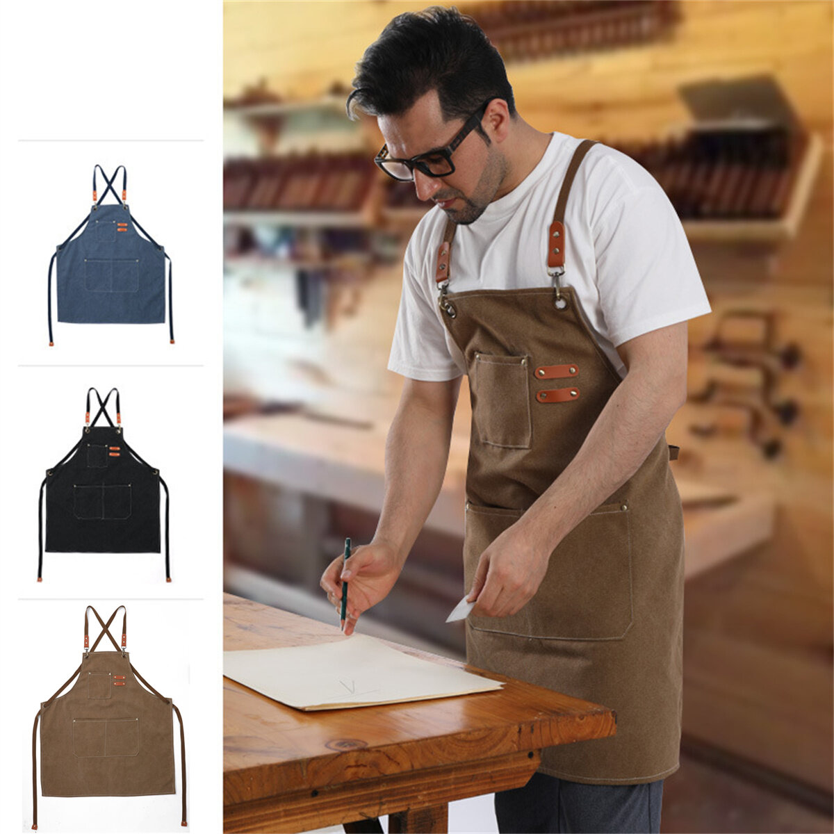 

Premium Canvas Apron Universal Fit 76x68cm Pure Cotton Durable Waterproof Ideal for Woodworking Protection