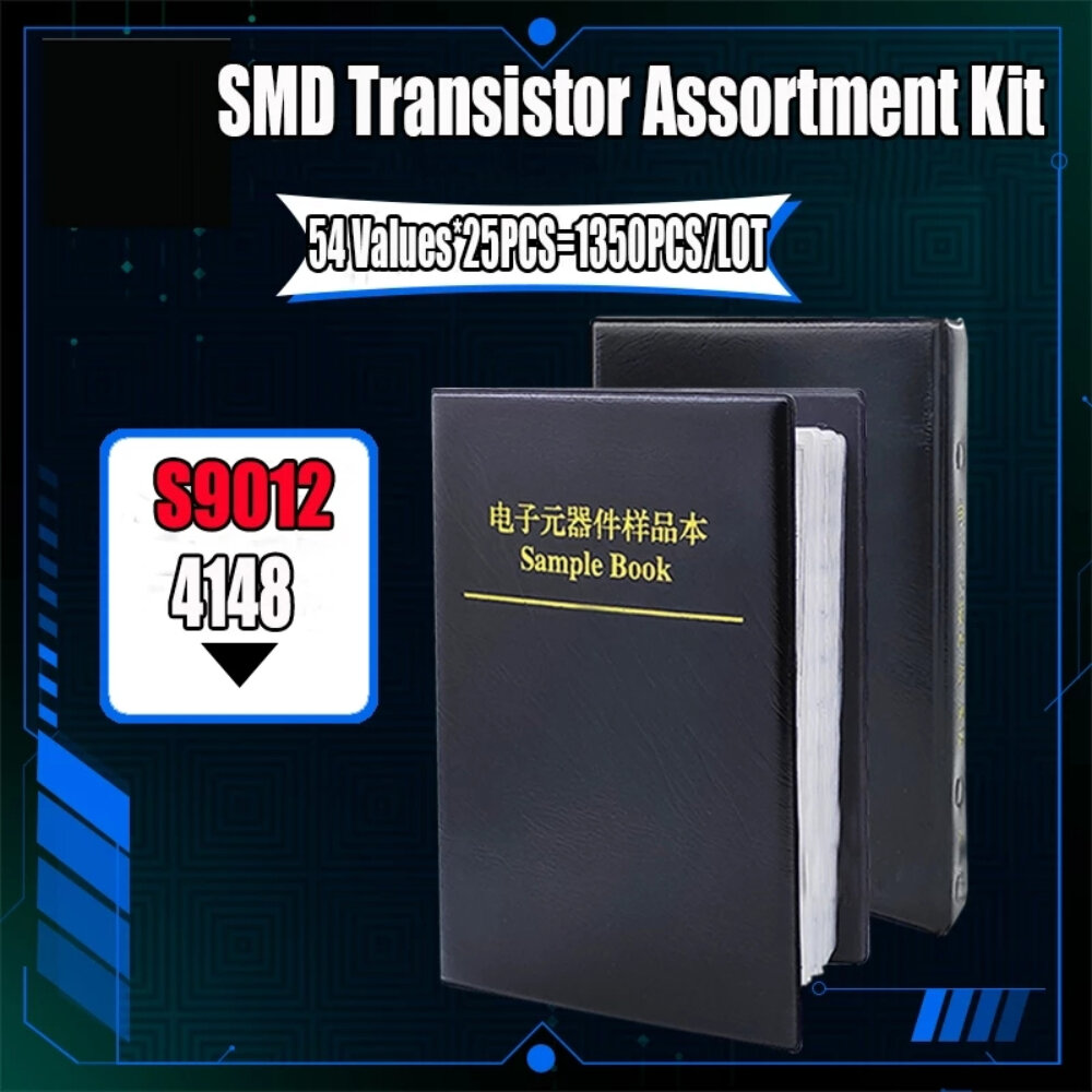 

1350PCS SOT-23 SMA 54 Values*25PCS SMD SMT NPN PNP SOD 4148 5551 2222 TL431 BC807 BC817 Transistor and Diode Assortment
