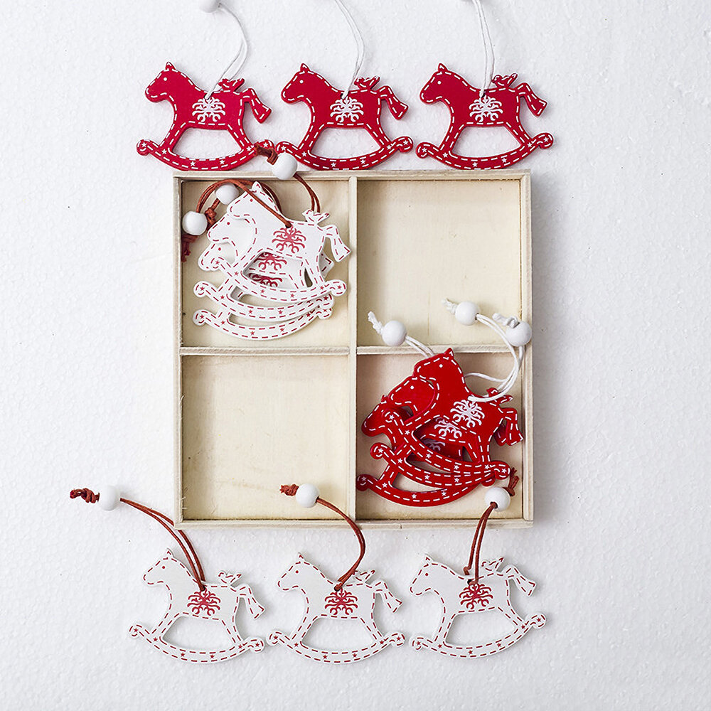 12-delige set Kerst doe-het-zelf houten hangers Kerstboomversieringen Kast Creatief beschilderde rode en witte Kersthangers Decoraties