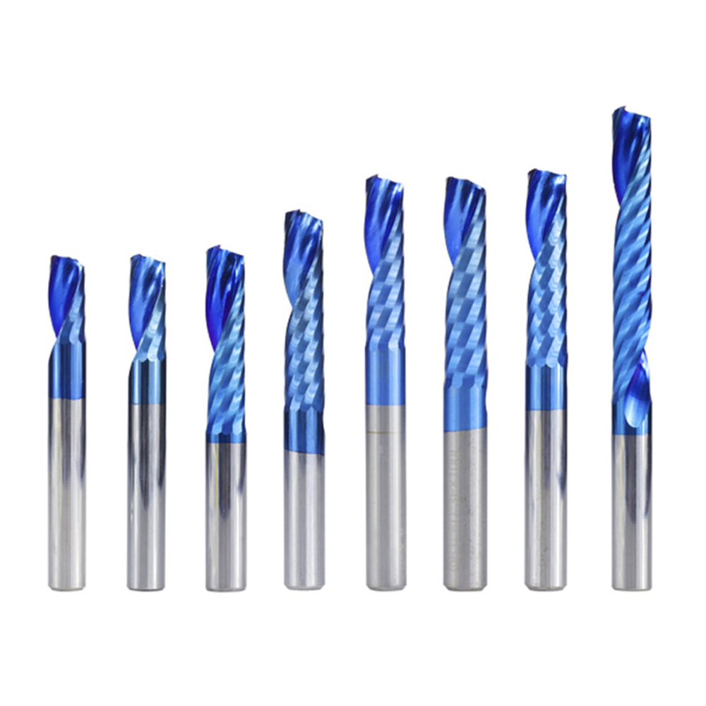 Drillpro 6mm Shank 1 Flute Spiral End Mill Carbide End Mill Blue Nano Coating CNC Router Bit Single 